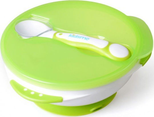 Kidsme Suction Bowl with Ideal Temperature Feeding Spoon Set Lime
