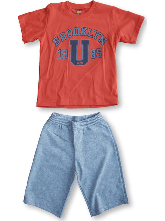 Trax Kids Set with Shorts Summer 2pcs Orange Σετ Βερμούδα με Μπλουζάκι "Touchdown"