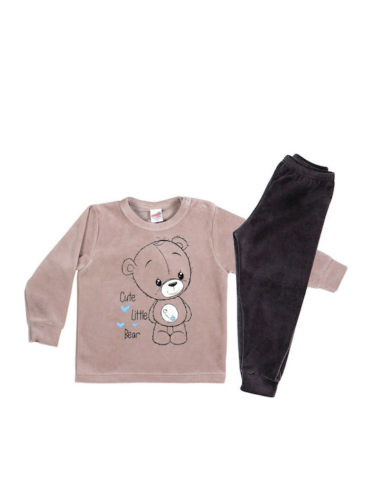 Minerva Set Top & Bottom Kids Winter Velvet Pyjamas Beige