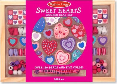 Melissa & Doug Bijuterii Sweet Hearts Wooden Bead Set pentru Copii 4++ Ani