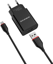 Borofone Φορτιστής με Θύρα USB-A και Καλώδιο micro USB Μαύρος (BA20A)