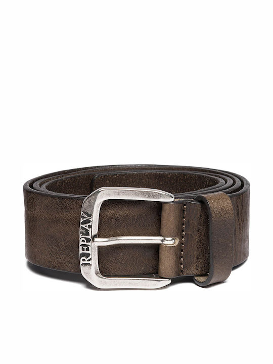 Replay Wide Men's Belt Leather Brown