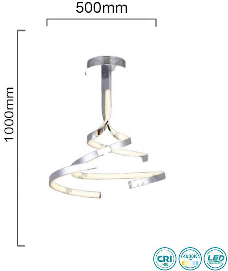 Sun Light Κρεμαστό Φωτιστικό Ασημί LED με Θερμό Λευκό Φως 50x100εκ.
