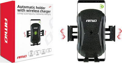 AMiO Mobile Phone Holder Car Automatic Holder With Wireless Charger PHW-02 with Adjustable Hooks and Wireless Charging Black