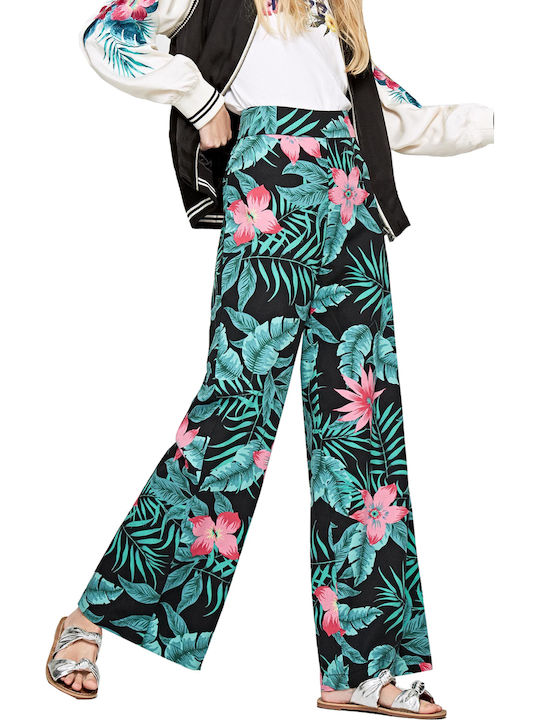 Eva Γυναικεία Ψηλόμεση Παντελόνα Floral Μαύρη