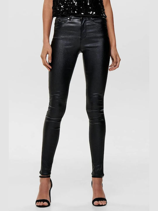 Only Women's High-waisted Leather Trousers Black