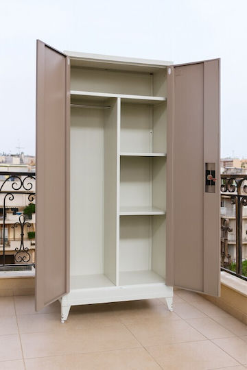 Zweiflügeliger Schrank Metallisch Verzinkt mit Trennwand & 3 Regale 70x40x181cm