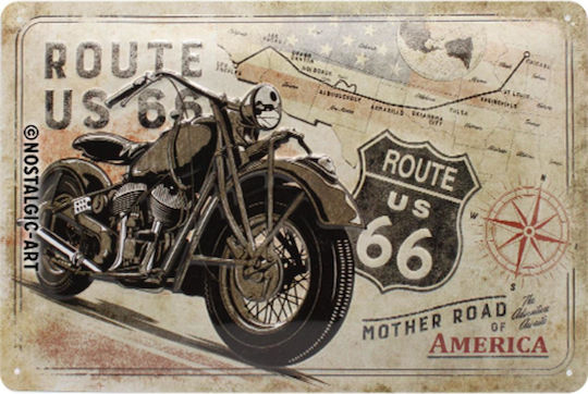 Nostalgic Art 3D Wall Decor Sign Route 66 Bike Map Handmade Metal 30x20cm