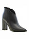 Moods Shoes 7011 Leather Women's Ankle Boots with High Heel Black