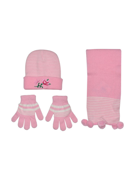 Stamion Σετ Παιδικό Σκουφάκι με Κασκόλ και Γάντια Πλεκτό για Κορίτσι Ροζ IM18767