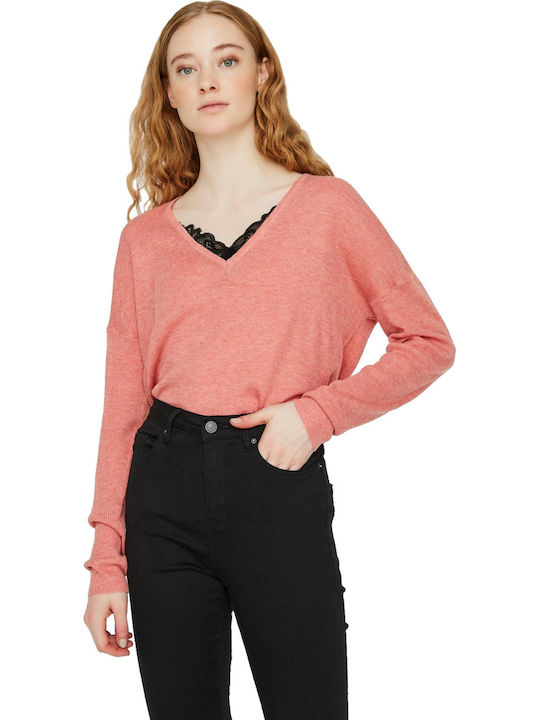 Vero Moda Damen Bluse Langärmelig mit V-Ausschnitt Sepia Rose