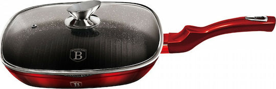 Berlinger Haus Metallic Line Grill With Lid made of Aluminum with Stone Coating Black Burgundy Collection 28cm