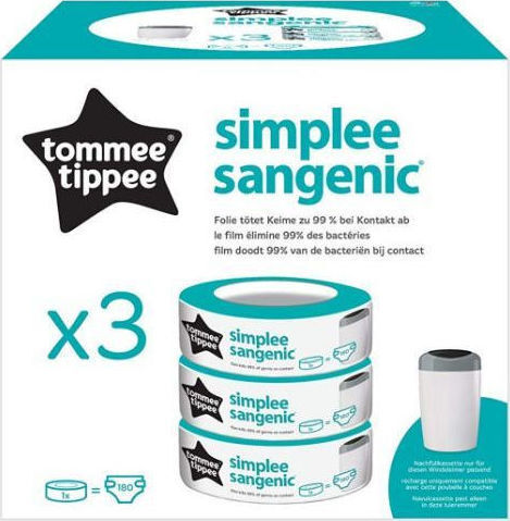 Tommee Tippee Simplee Sangenic Pungi De Schimb Pentru Coș Transparent 3 Bucăți