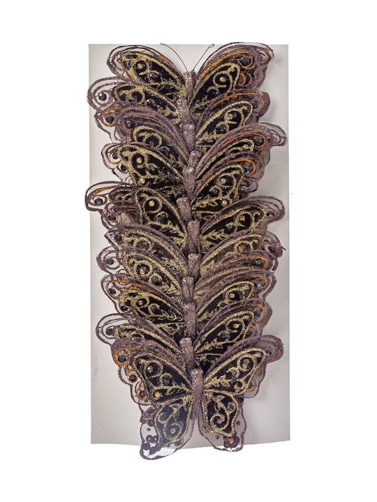 JK Home Decoration Χριστουγεννιάτικη Υφασμάτινη Φιγούρα Πεταλούδα Καφέ 12τμχ