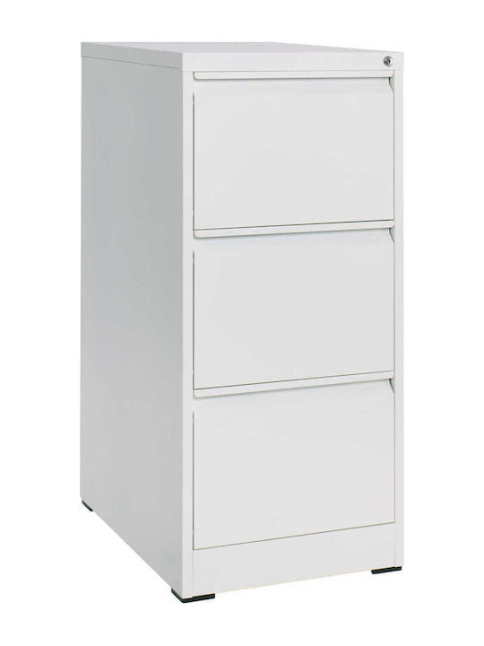 Μεταλλική Συρταριέρα Γραφείου με Κλειδαριά & 3 Συρτάρια σε Λευκό Χρώμα, 62x46x103cm