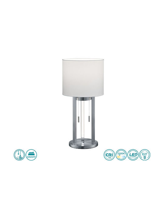 Trio Lighting Tandori Metall Tischlampe für E27 Fassung mit Weiß Schirm und Silber Fuß