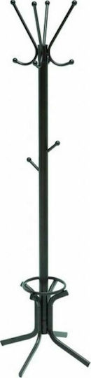 Metal Furniture Metallic Coat Rack with Umbrella Holder Black with Umbrella Stand Νο80 182cm