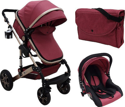 Beboulino Nesna 3 in 1 Verstellbar 3 in 1 Baby Kinderwagen Geeignet für Neugeborene Wine