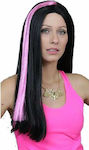 Carnival Wig Straight Περούκα Φράνκι Ανταύγεια Φούξια Black