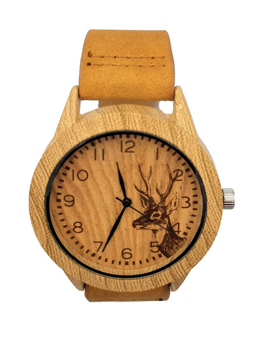 Herrenuhr 45mm Batterie mit Braun Holzarmband