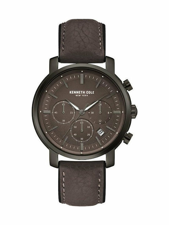 Kenneth Cole Ανδρικό Ρολόι 42.5mm Μπαταρίας με Καφέ Δερμάτινο Λουράκι