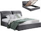 Kendra Κρεβάτι Υπέρδιπλο Επενδυμένο με Ύφασμα Γκρι με Αποθηκευτικό Χώρο & Τάβλες 160x200cm