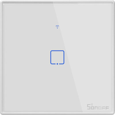 Sonoff TX T2 Χωνευτός Διακόπτης Τοίχου Wi-Fi για Έλεγχο Φωτισμού με Πλαίσιο και Ένα Πλήκτρο Φωτιζόμενος Λευκός