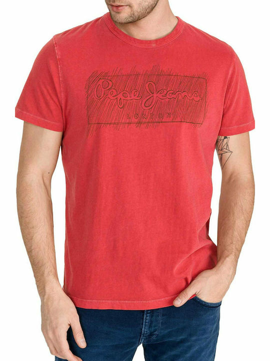 Pepe Jeans BILLY T-shirt Bărbătesc cu Mânecă Scurtă Roșu