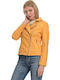 Women's Short Biker Artificial Leather Jacket for Winter Golden Apricot