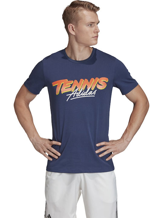 Adidas Tennis Script Αθλητικό Ανδρικό T-shirt Μπλε με Στάμπα