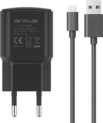 Ancus Φορτιστής με Θύρα USB-A και Καλώδιο micro USB Μαύρος (68102)