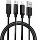 Proda Braided USB to Lightning / Type-C / micro USB Cable Μαύρο 1m (PD-B31th)