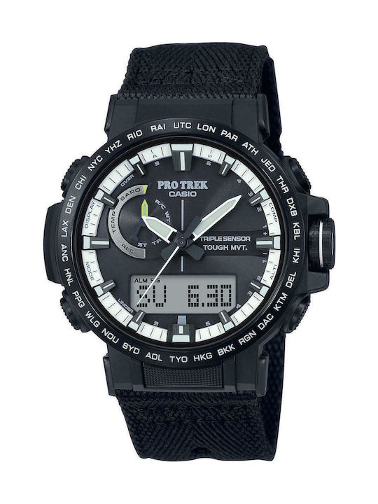 Casio Pro Trek Analog/Digital Uhr Chronograph Solar mit Schwarz Kautschukarmband