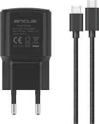 Ancus Φορτιστής με Θύρα USB-A και Καλώδιο micro USB Μαύρος (26138)