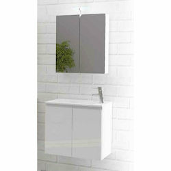 Drop Verona 55 Countertop with Sink & Mirror with Light Glossy Lacquer L55xW33.5xH50cm White