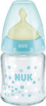 Nuk Glasflasche First Choice Plus Gegen Koliken mit Kautschuksauger für 0-6 Monate Ciell Sterne 120ml 1Stück 10.747.098