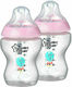 Tommee Tippee Plastic Bottle Set Closer to Nature Anti-Colic with Silicone Nipple for 0+, 0+ m, months Pink 260ml 2pcs