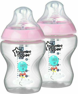 Tommee Tippee Plastic Bottle Set Closer to Nature Anti-Colic with Silicone Nipple for 0+, 0+ m, months Pink 260ml 2pcs