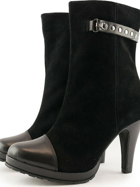 S.Oliver Leather Women's Ankle Boots with High Heel Black