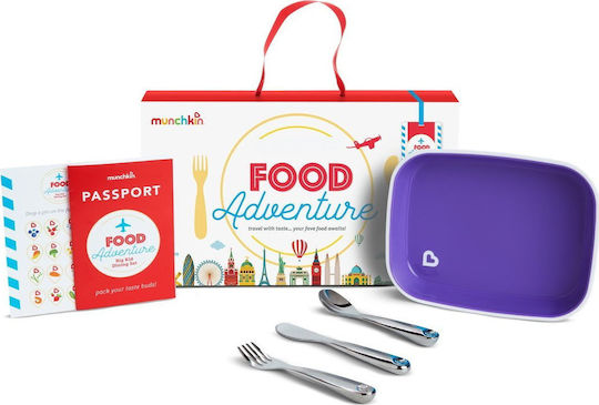 Munchkin Feeding Set Food Adventure Big Kid Dining Set made of Plastic with Non-Slip Base Purple 4pcs