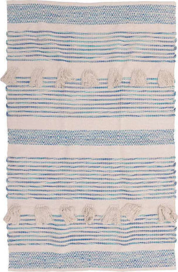 Inart Rug Rectangular Cotton with Fringes Blue