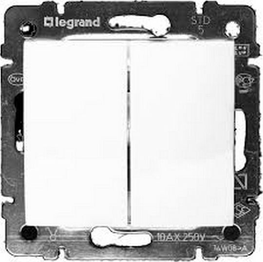 Legrand Valena Χωνευτός Διακόπτης Τοίχου Διπλός χωρίς Πλαίσιο Λευκός