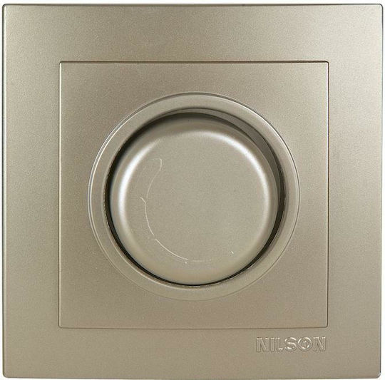 Nilson Χωνευτός Διακόπτης Dimmer με Πλαίσιο Κλασικός Περιστροφικός 600W σε Χρυσό Χρώμα
