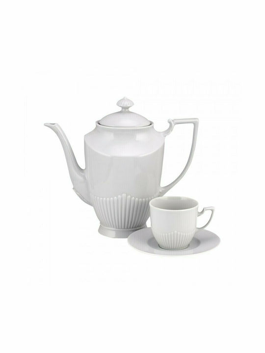 WM Collection Tea Set with Cup Porcelain White 1350ml 9pcs