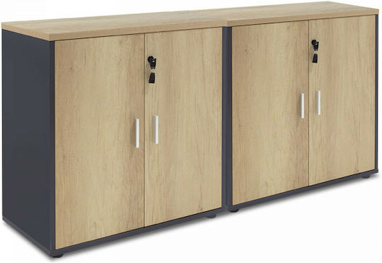 Lotus Office Storage Chipboard Cabinet with Lock Φυσικό / Ανθρακί L160xW40xH80cm Lotus Office Storage Chipboard Cabinet with Lock Φυσικό / Ανθρακί L160xW40xH80cm