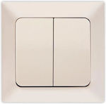 Eurolamp Recessed Electrical Lighting Wall Switch with Frame Basic Aller Retour Cream