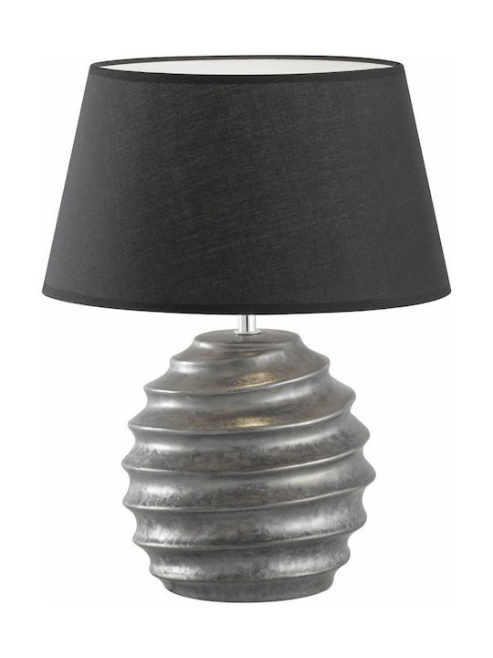 Fischer Honsel Kian Ceramic Table Lamp for Socket E27 with Black Shade and Silver Base