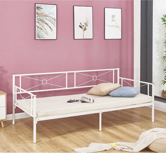 Queen Daybed Canapea Pat Single Metalic Alb pentru Saltea 90x190cm