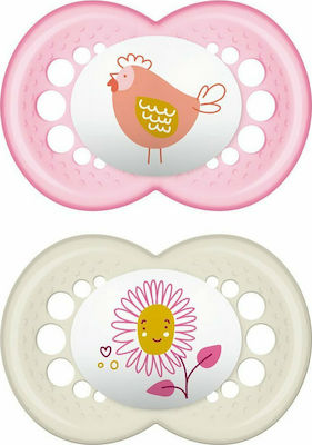 Mam Orthodontic Rubber Pacifiers Original for 16+ months Chicken - Flower Pink - White 2pcs