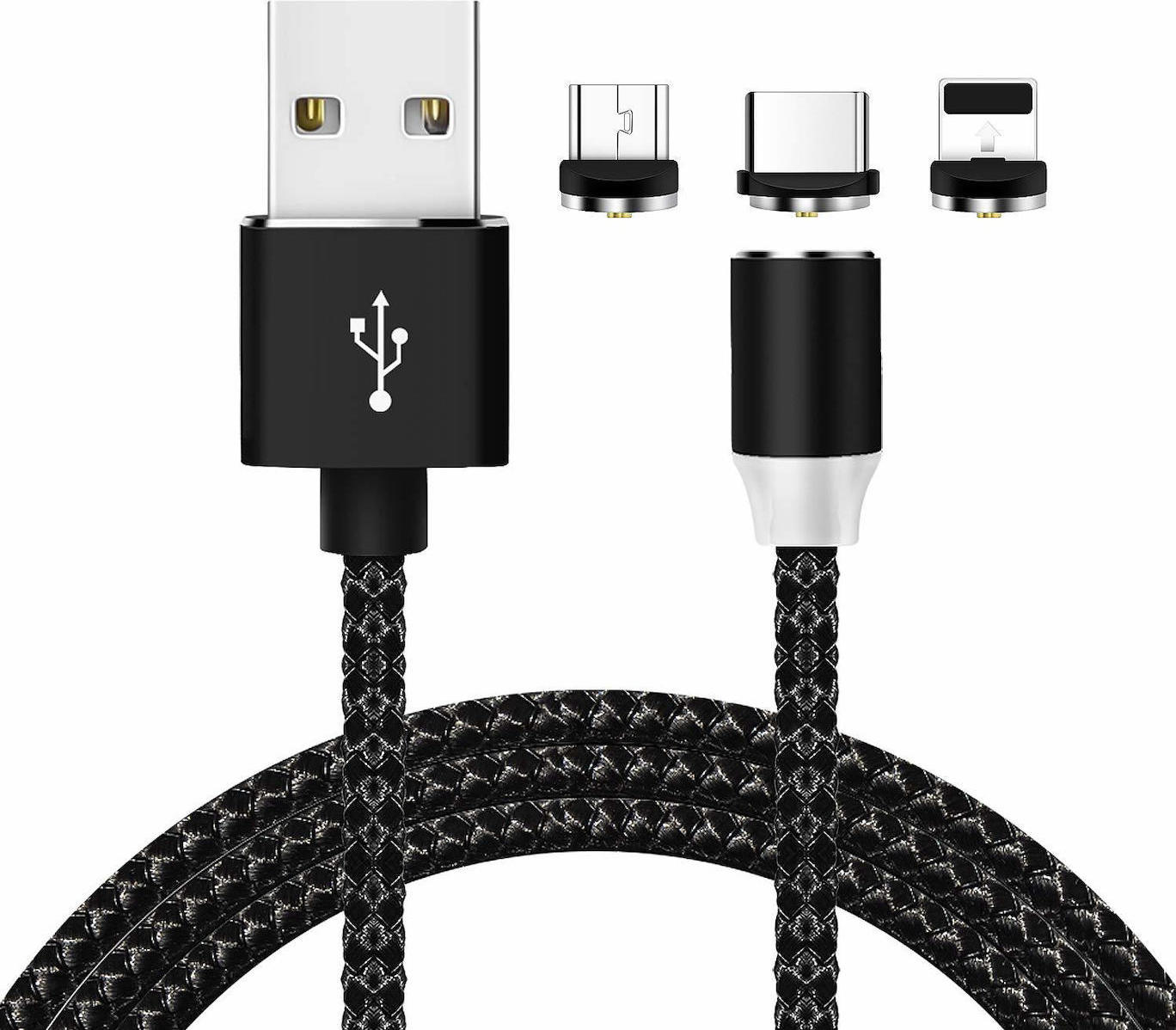Braided / USB to Lightning / TypeC / micro USB Cable Μαύρο 1m